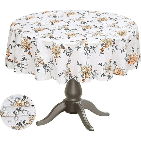 Ruvanti Round Tablecloth 70 inch, for 3-6 Feet Tables, Round Table Cover is Stain Resistant, Washable. Perfect for Indoor, Outdoor Tablecloth, Kitchen, Dining, Wedding, Parties - Orange Grey Floral