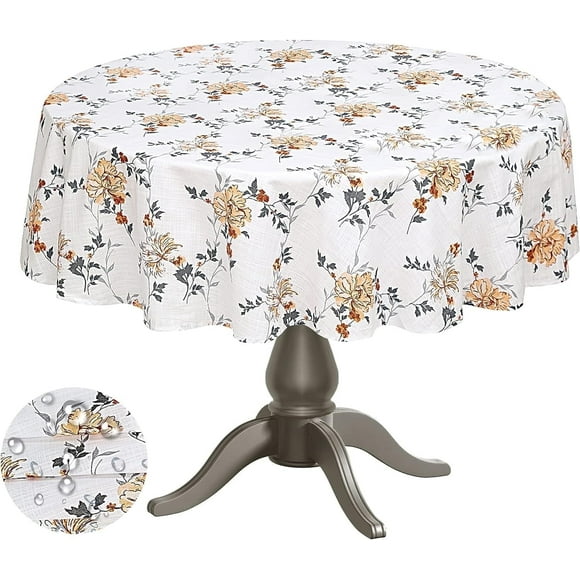 Ruvanti Round Tablecloth 70 inch, for 3-6 Feet Tables, Round Table Cover is Stain Resistant, Washable. Perfect for Indoor, Outdoor Tablecloth, Kitchen, Dining, Wedding, Parties - Orange Grey Floral
