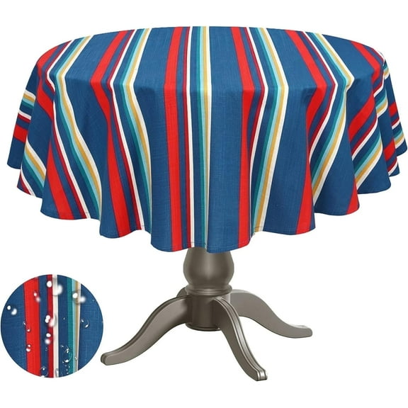 Ruvanti Round Tablecloth 70 inch, for 3-6 feet tables, Round Table Cover is Stain Resistant, Washable. Perfect for Indoor, Outdoor Tablecloth, Kitchen, Dining, Wedding, Parties - Blue & Red Stripes