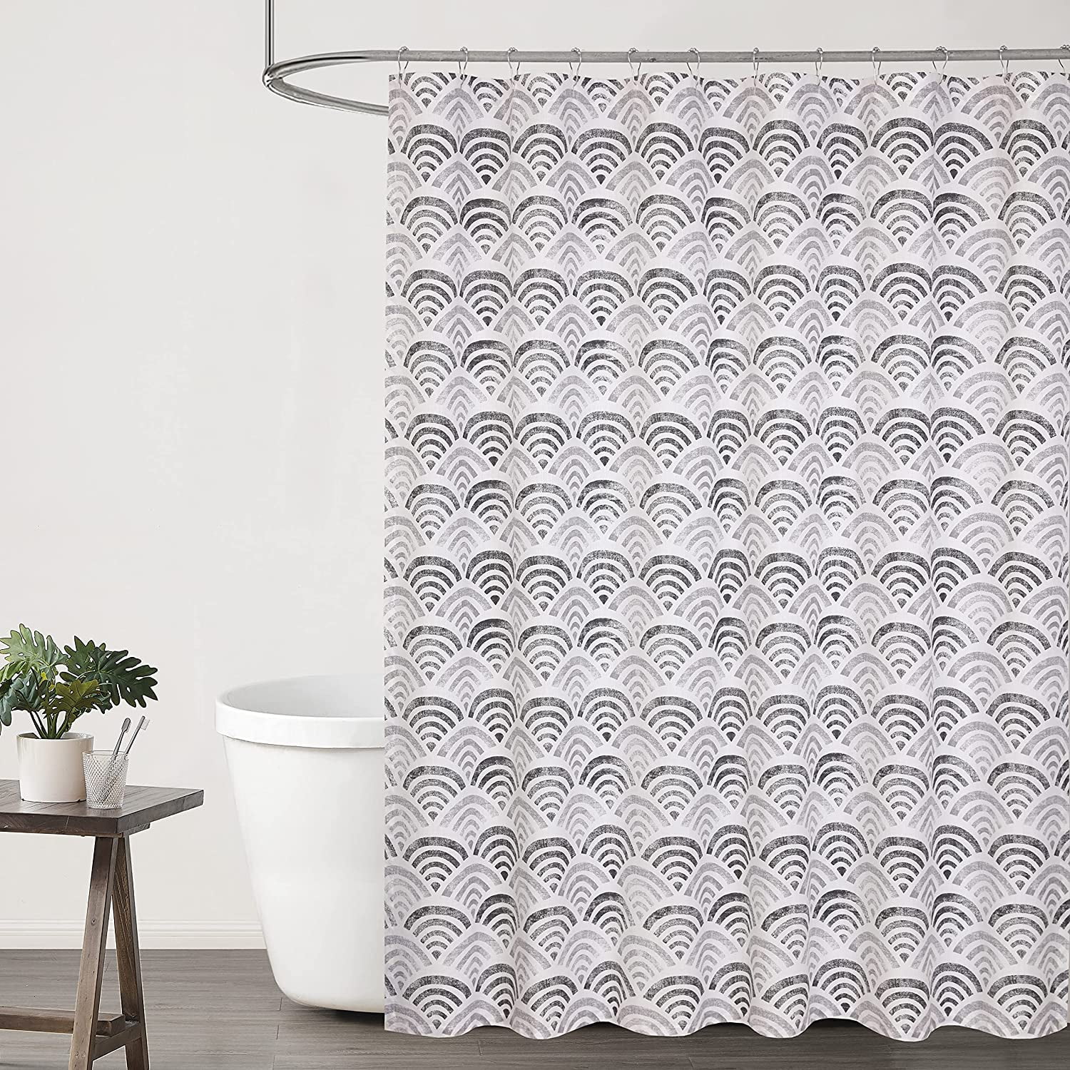 Ruvanti Shower Curtains 72x72 inch Cotton Blend, Bathroom Shower Curtain  Scallop Grey Design. Fabric Shower Curtain Set Is Soft, Washable,  Decorative With 12 Curtain Hooks 
