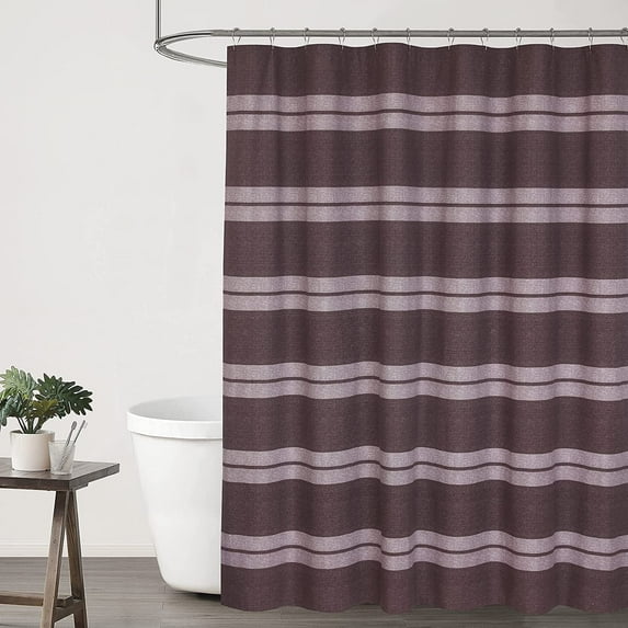 Ruvanti Shower Curtains 72x72 inch Polyester Cotton Blend, Bathroom Shower Curtain Dedlin Brown Strip. Fabric Shower Curtains, Washable, Decorative, Quick Dry, Water Resistant with 12 Curtain Hooks