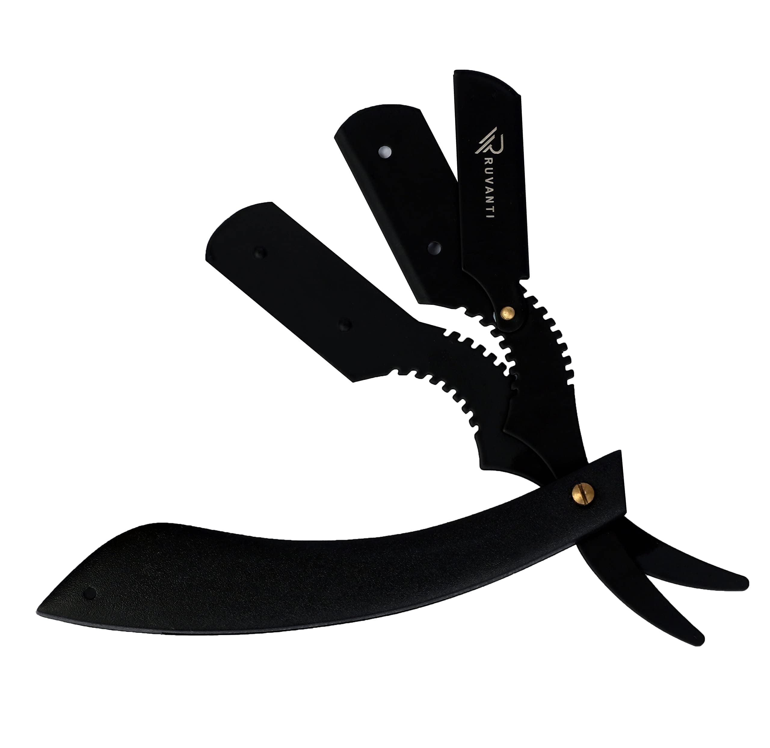 Ruvanti Straight Edge Blade Razor for Professional Barbers, Best for Salon and Home Use - for Men's Shave (Jet Black)