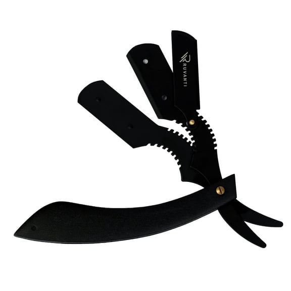 Ruvanti Straight Edge Blade Razor for Professional Barbers, Best for Salon and Home Use - for Men's Shave (Jet Black)
