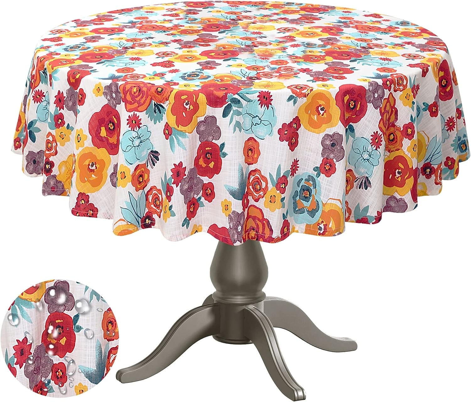 Ruvanti Table Cloth 70" Round 4-6 Seats, Quality 100% Cotton Round Tablecloth, Washable, Reusable Table Cloths, Multi Color Flower Design for Buffet Table, Parties, Holiday Dinner, Wedding & More