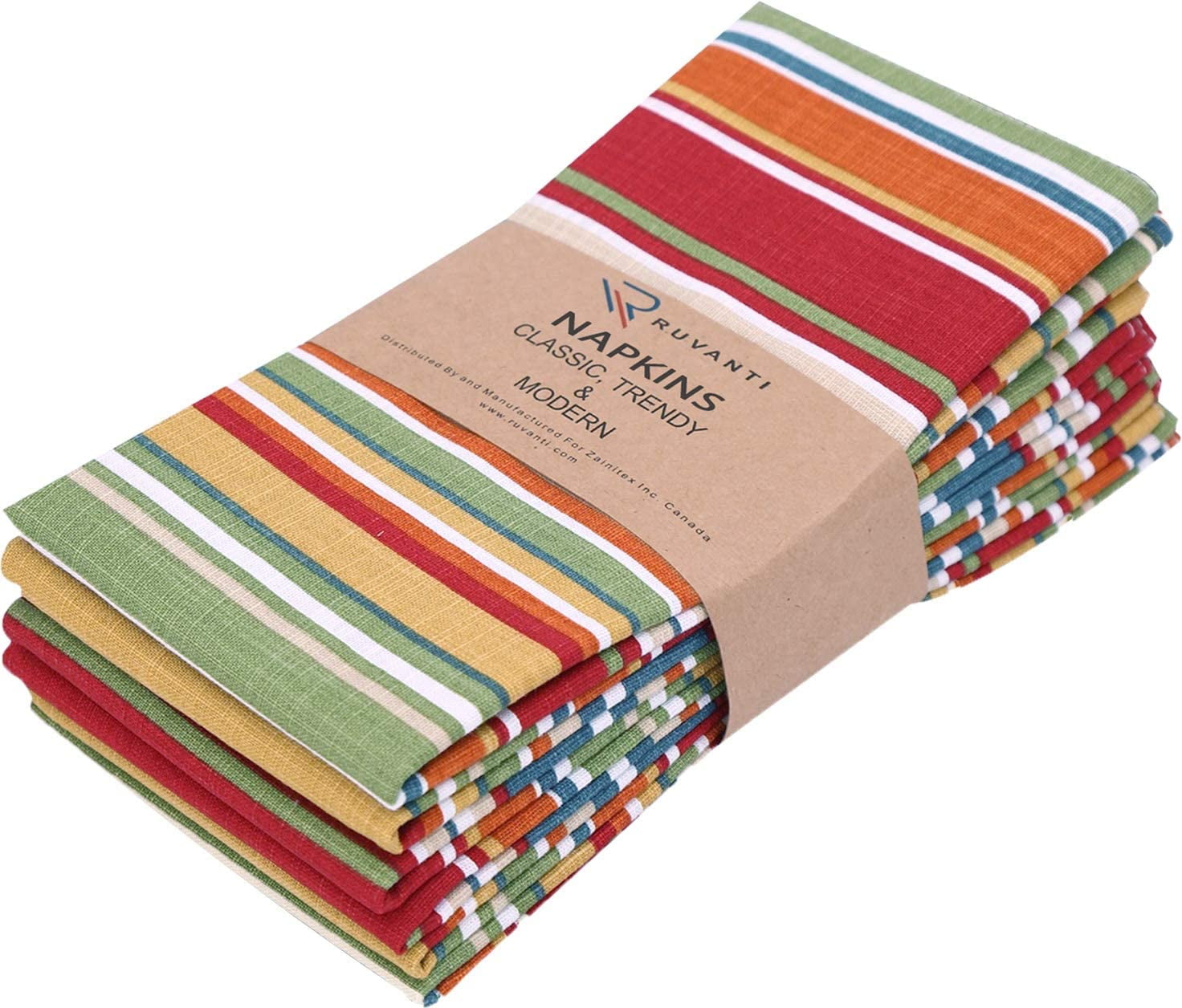 Multi-Stripe 100% Cotton Square Kitchen Cloth Napkins Set