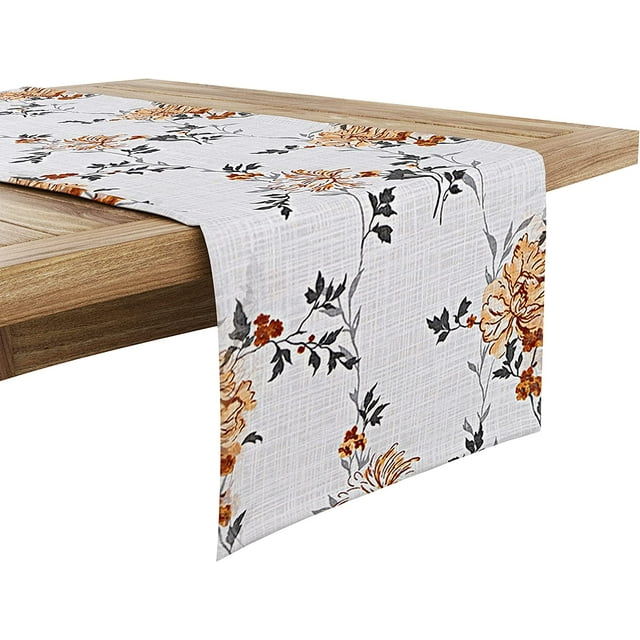 RUVANTI 100 Cotton Cloth Table Runner, Grey/Orange Floral Fall