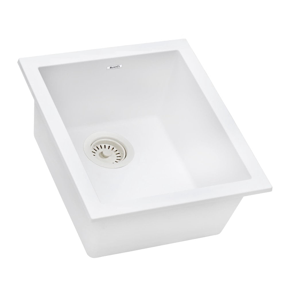 Kichae 18x18 Inch White Undermount Bar Sink - Composite Granite Single Bowl With Accessories, Black - View #10