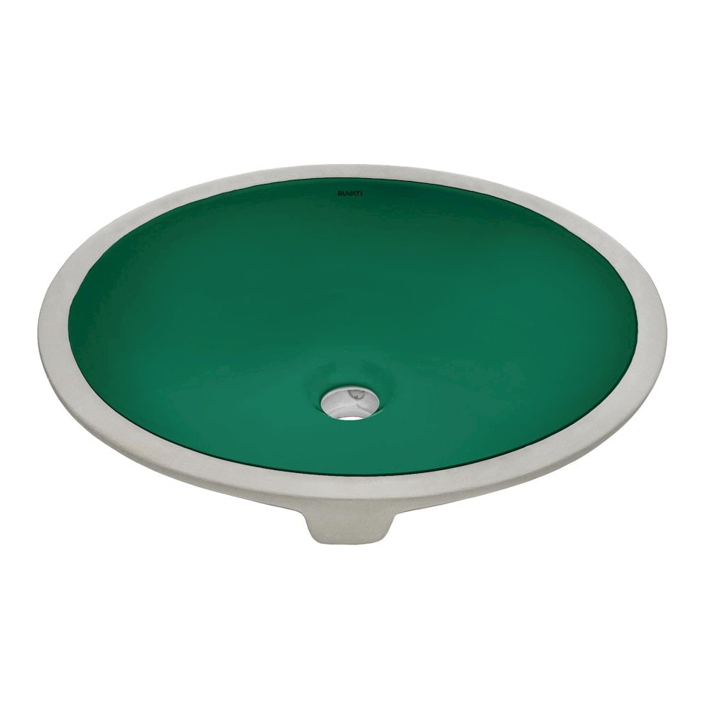 Emerald Green Oval Porcelain Undermount Bathroom Sink with Overflow