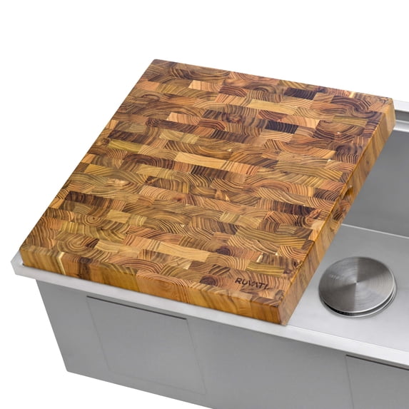 Ruvati Rva2445 Accessories 17" L X 16" W End-Grain Teak Butcher Block Solid Wood Large