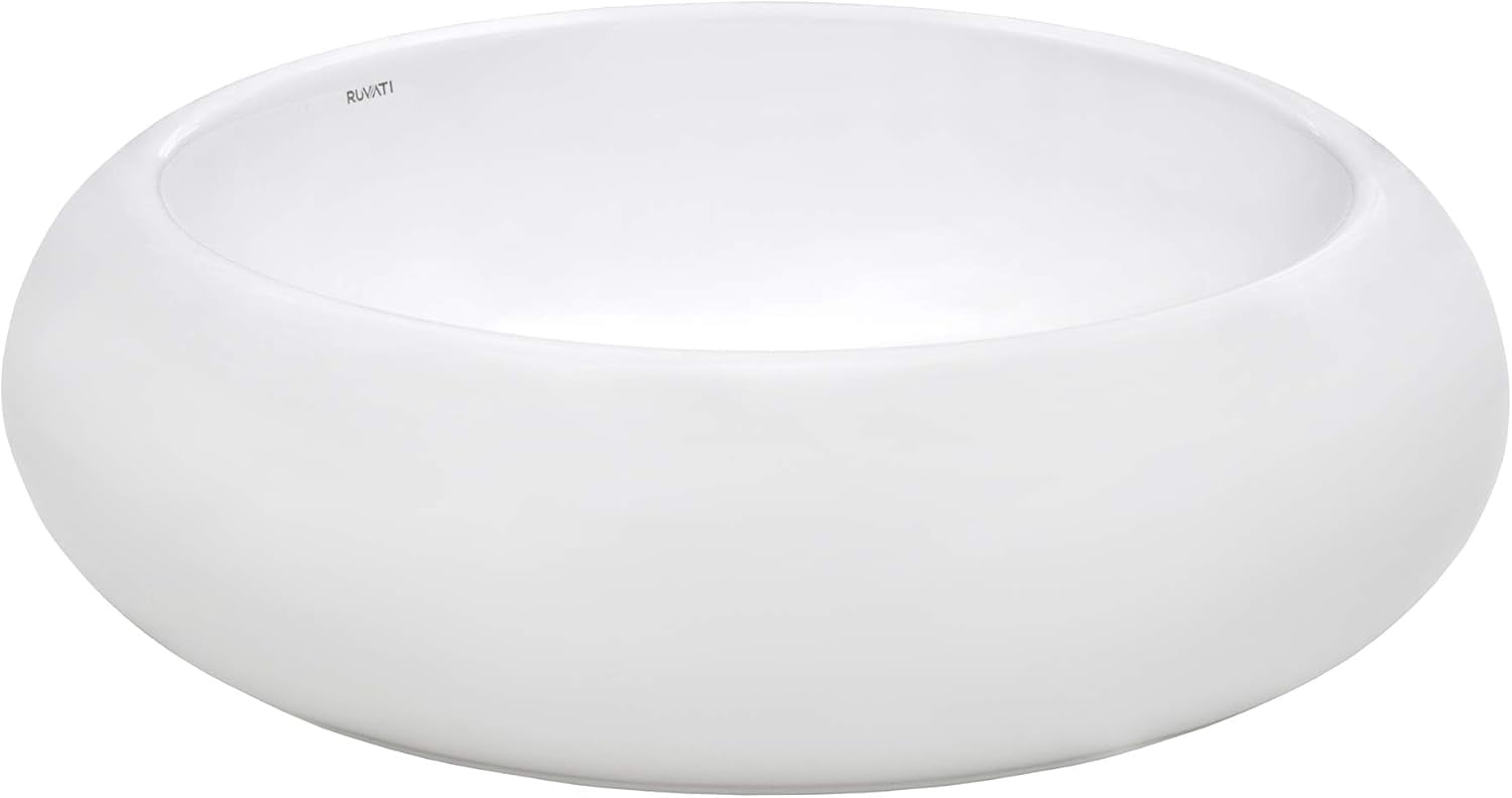 Ruvati 18 inch Bathroom Vessel Sink Round White Circular Above Counter ...