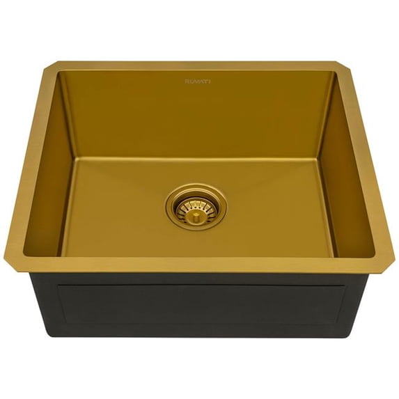 Ruvati RVH7121GG 21 in. 16 Gauge Rounded Corners Single Bowl Polished Brass Stainless Steel Undermount Bar Prep Kitchen Sink, Matte Gold
