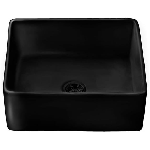 Ruvati RVL2468BK 23 in. Fireclay Farmhouse Kitchen Laundry Single Bowl Utility Sink, Glossy Black