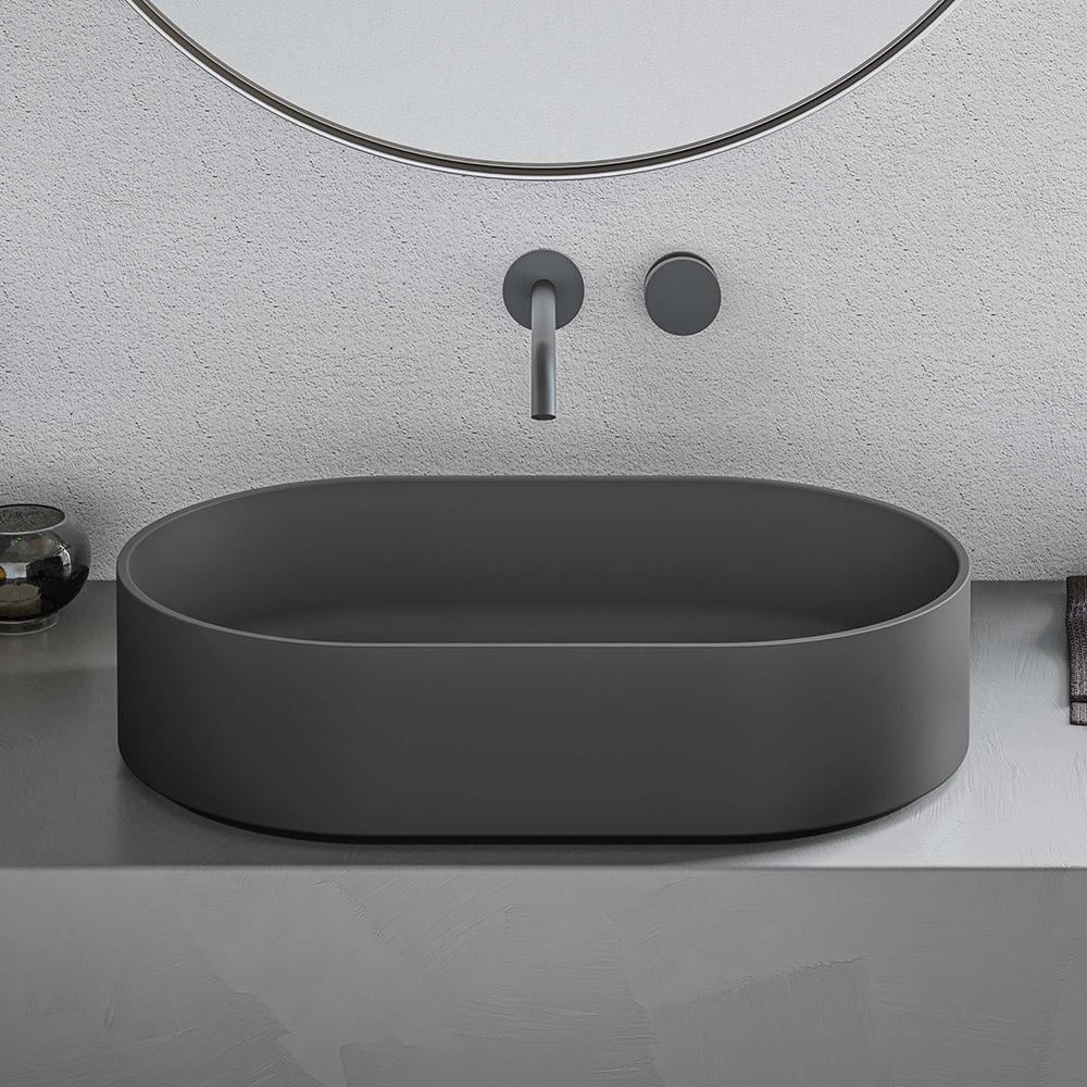 Matte Black Oval Stone Above-Counter Vessel Sink