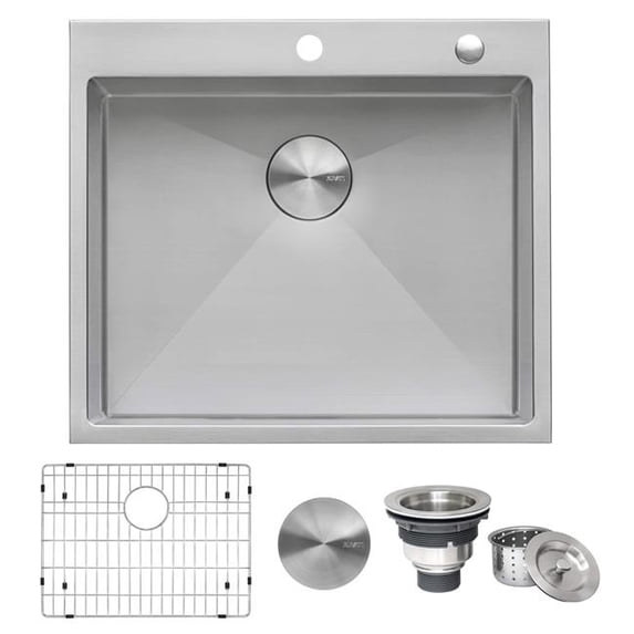 Ruvati RVH8014 24 x 20 in. Drop in 16 Gauge Stainless Steel Single Bowl Rounded Corners Top Mount Kitchen Sink, Silver