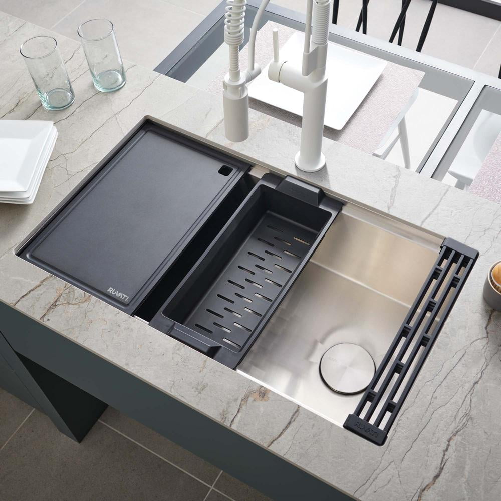 Ruvati 30inch Slope Bottom Offset Drain Undermount 16 Gauge Kitchen