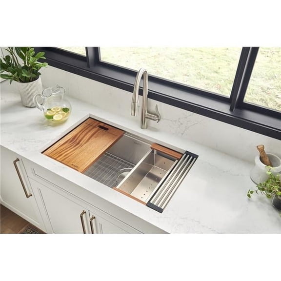 Ruvati USA RVH8320 30 in. Workstation Rounded Corners Undermount Ledge Kitchen Sink with Accessories