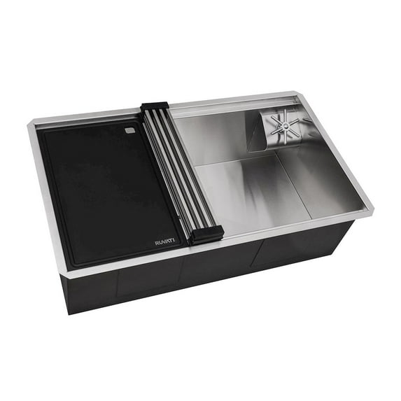 Ruvati 32-inch Glass Rinser and Sink Combo Workstation Kitchen Sink Single Bowl