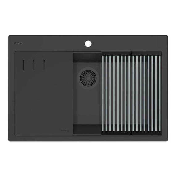 Ruvati RVG1306BK 33 in. Granite Composite Workstation Drop in Top Mount Kitchen Sink, Matte Black