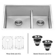 Ruvati  33 in. Low-Divide Undermount Tight Radius 60 & 40 Double Bowl 16 Gauge Stainless Steel Kitchen Sink