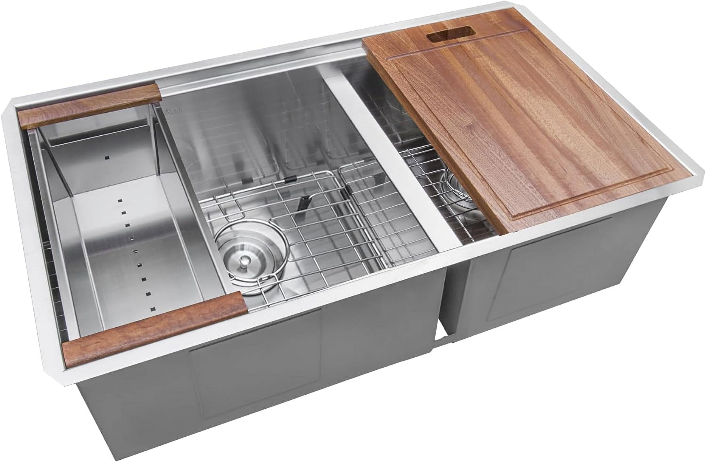 Ruvati 33inch Workstation 60/40 Double Bowl Undermount 16 Gauge