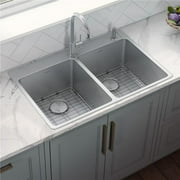 Ruvati 33 x 22 inch Drop-in Topmount Kitchen Sink 16 Gauge 50/50 Double Bowl