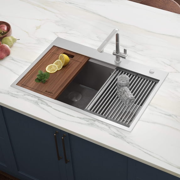 Ruvati USA RVH8036 33 x 22 in. Workstation Drop-in 40-60 Double Bowl Topmount Rounded Corners Kitchen Sink