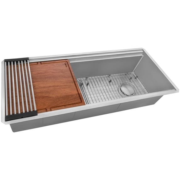 Ruvati RVH6333ST 45 in. 16 Gauge Stainless Steel Workstation Two Tiered Double Ledge Undermount Kitchen Sink, Silver