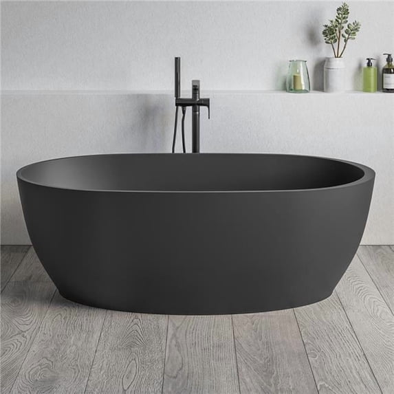 Ruvati 59-inch Matte Black epiStone Surface Oval Freestanding Bath Tub Canali