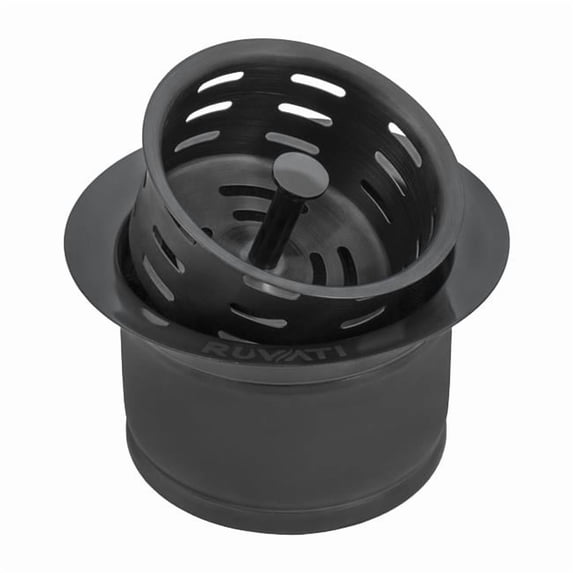 Ruvati USA RVA1049BL Extended Garbage Stainless Steel Disposal Flange with Deep Basket Strainer - Gunmetal Black