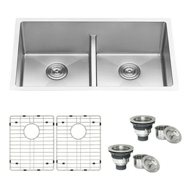 Ruvati RVH7411 32 in. Low-Divide Undermount Tight Radius 50 & 50 Double Bowl 16 Gauge Stainless Steel Kitchen Sink