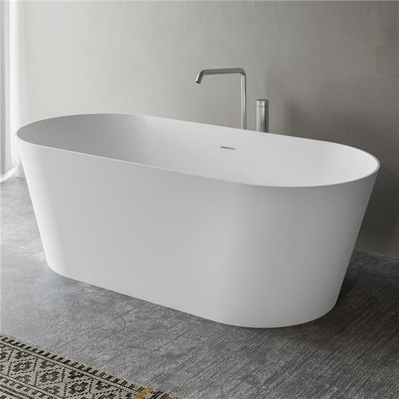 Ruvati USA RVB6750WH 67 in. Omnia epiStone Solid Surface Oval Freestanding Bath Tub, Matte White
