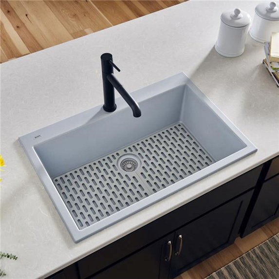 Ruvati USA RVG1080GR 33 x 22 in. EpiGranite Drop-in Topmount Granite Composite Single Bowl Kitchen Sink - Silver Gray