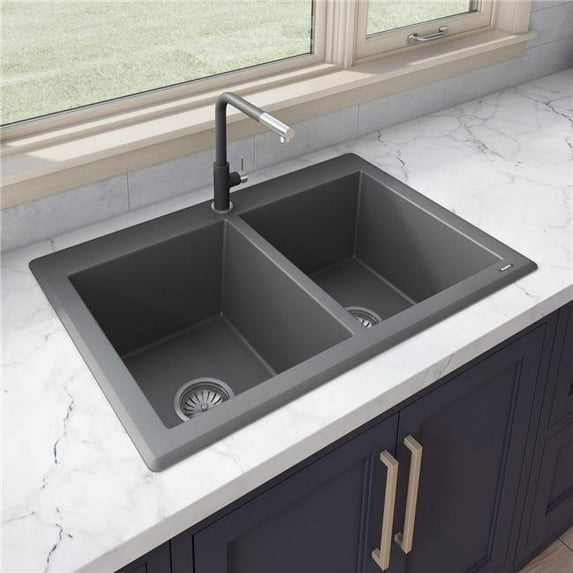 Ruvati RVG1388GR 33 x 22 epiGranite Double Bowl Kitchen Sink - Urban Gray