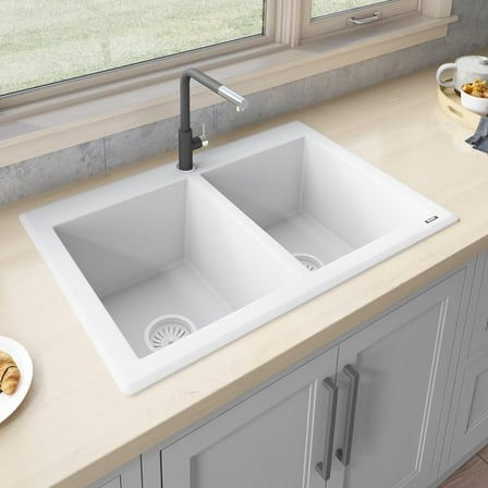 Ruvati 33 x 22 inch epiGranite Dual-Mount Double Bowl Kitchen Sink