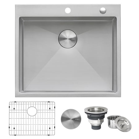 Ruvati 25-in Drop-in Topmount 16 Gauge Rounded Corners Kitchen Sink Single Bowl