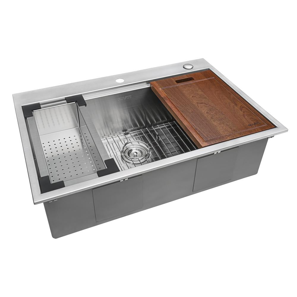 Ruvati 30 x 22 inch Workstation Topmount 16 Gauge Ledge Kitchen Sink Single Bowl