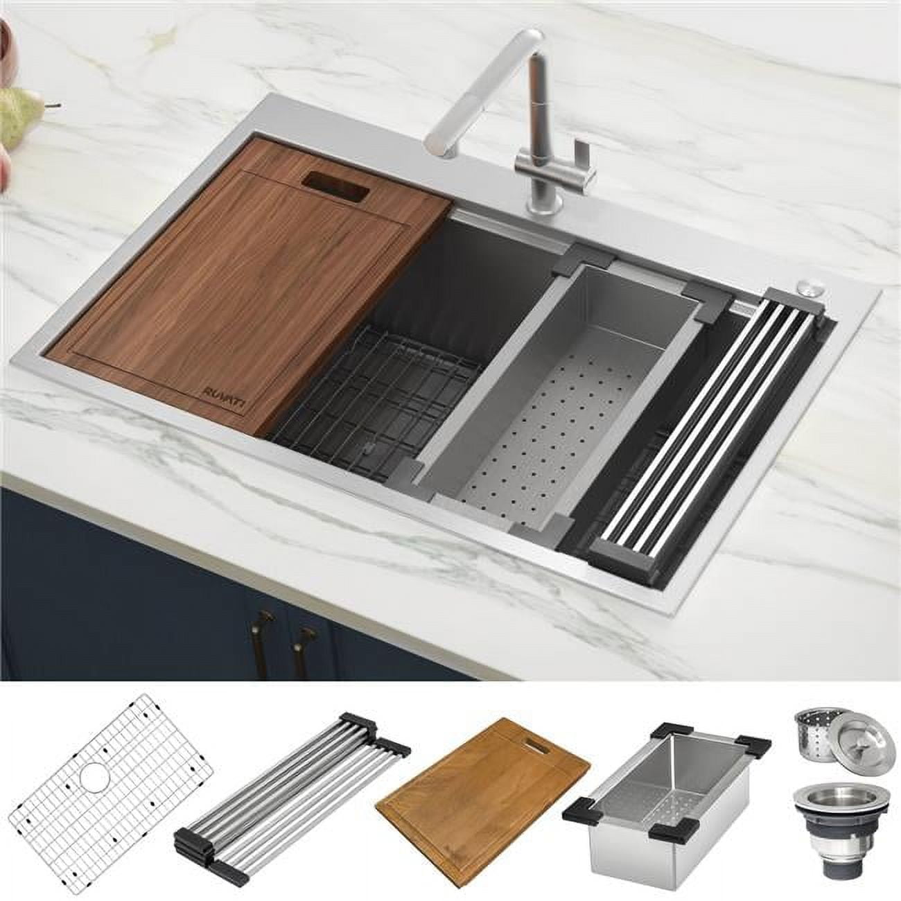 Ruvati 34" Stainless Steel Single Bowl Workstation Kitchen Sink