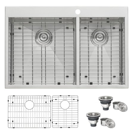 Ruvati 33 x 22 inch Drop-in 60/40 Double Bowl 16 Gauge Topmount Kitchen Sink