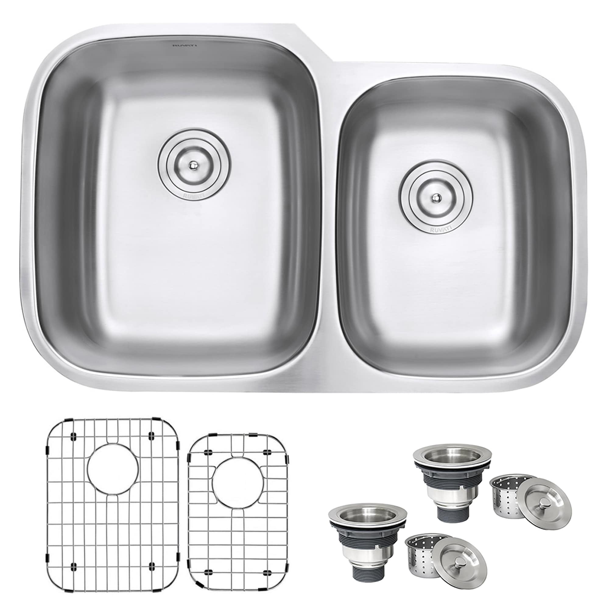 Ruvati 32-inch Satin Finish Double Bowl Stainless Steel Undermount Kitchen Sink