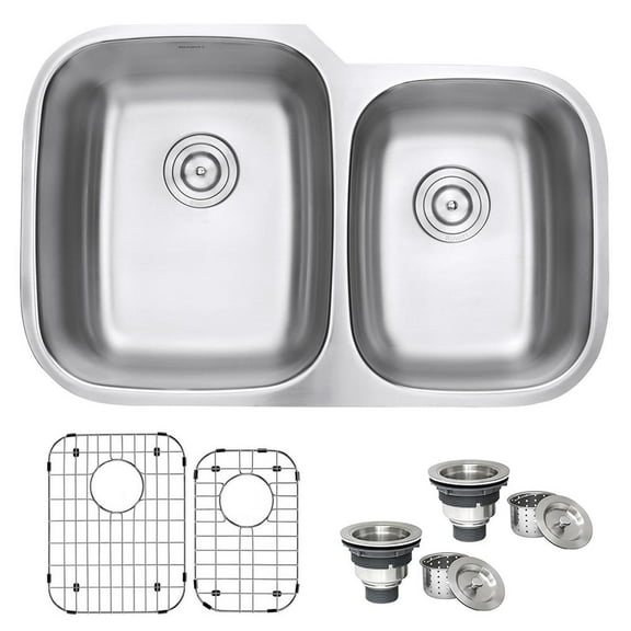 Ruvati 32-inch Undermount 60/40 Double Bowl 16 Gauge Kitchen Sink