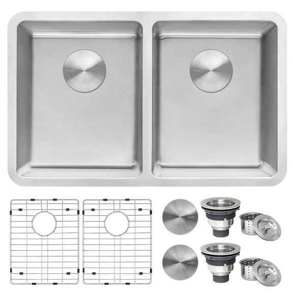 Ruvati RVM5077 Grey Stainless Steel 28 Inch Undermount Double Basin Sink