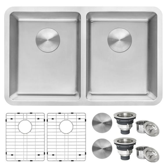 Ruvati RVM5077 Grey Stainless Steel 28 Inch Undermount Double Basin Sink