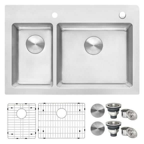 Ruvati RVM5176 Grey Stainless Steel 33 x 22 Inch Drop-in Double Bowl Sink