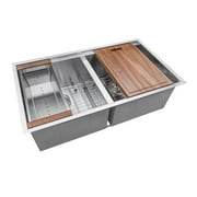 Ruvati 33in Workstation Ledge 50/50 Double Bowl Undermount 16 Gauge Kitchen Sink