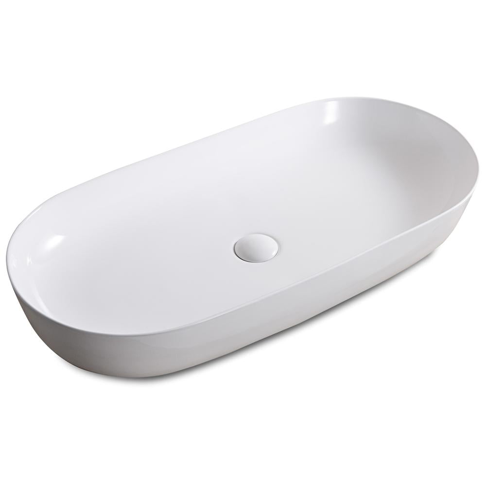 Vista 32" White Ceramic Oval Above-Counter Bathroom Vessel Sink