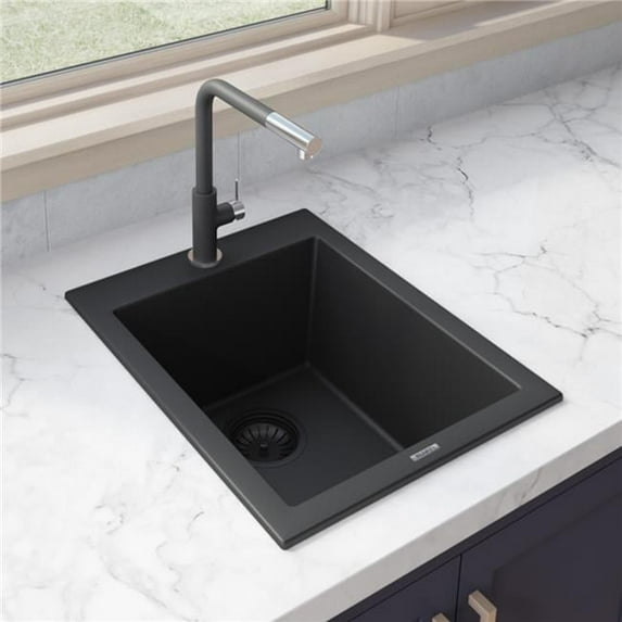 Ruvati RVG1016BK Epigranite 16-1/8" Drop In Single Basin Granite Composite Kitchen Sink -