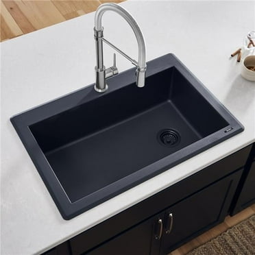 Ruvati Rvg1033 Epigranite Black Granite Composite 33 Inch Drop In Single Basin Sink
