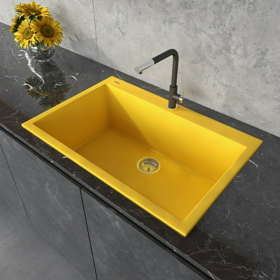 Ruvati Rvg1080 Epigranite 33" Drop In Single Basin Granite Composite Kitchen Sink - Midas