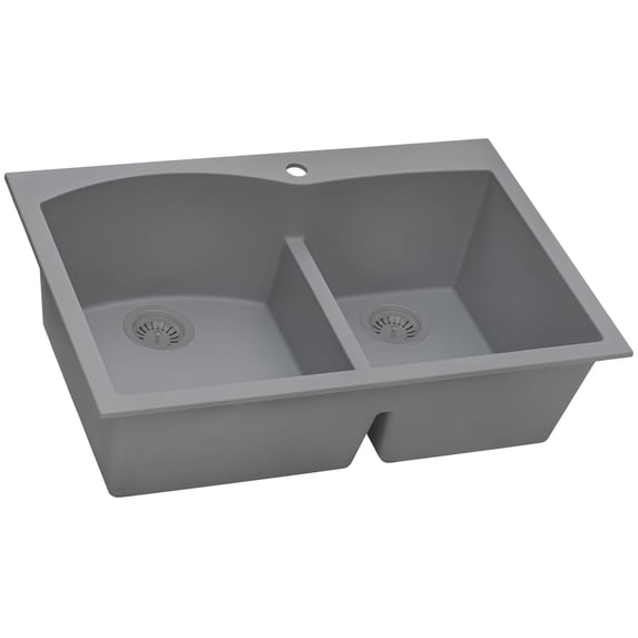 Ruvati RVG1345GR Epigranite 33" Drop-In Double Basin Granite Composite Kitchen Sink - Grey