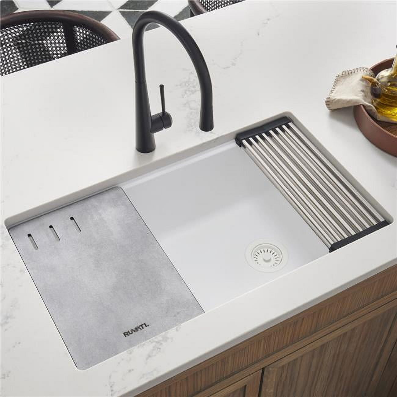 Arctic White Granite Composite Drop-In Workstation Sink